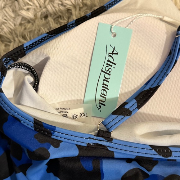 NWT Adisputent Blue Leopard Print Ruffle Top Bikini Set Size XXL - Picture 4 of 4